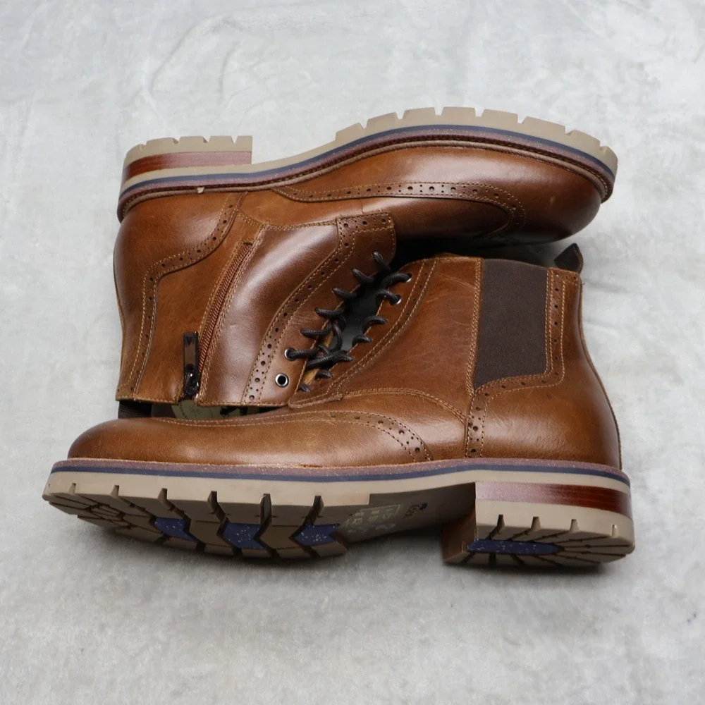 Aldo Men 9 Toney Boot Brown Wingtip Leather Classic Brogue Side Zip Lace-Up NWD